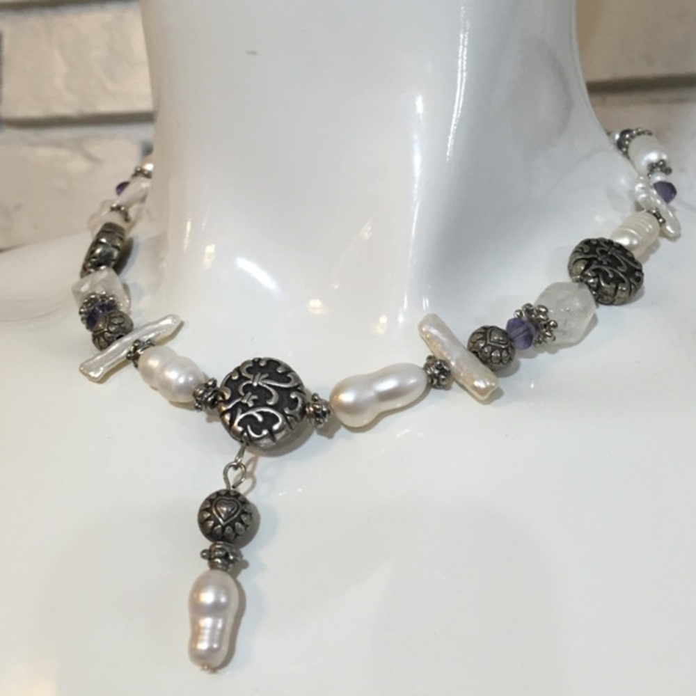 Freshwater pearls and silver bead necklace!